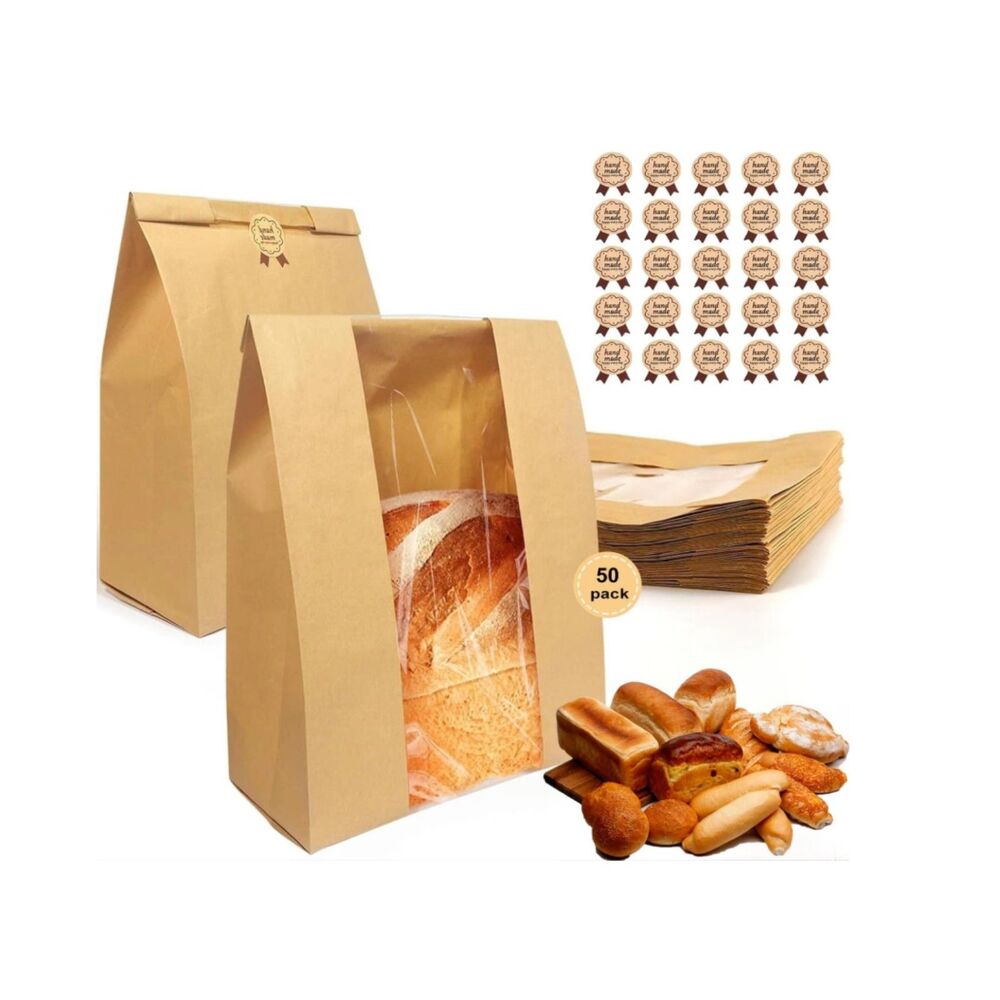50 Pcs Paper Bread Bags for Homemade Bread, Sourdough Bread Bags Window